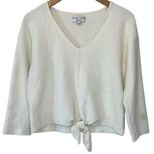 Texture & Thread Madewell Cream Ribbed V Neck Long Sleeve Tie Front Cotton Top M